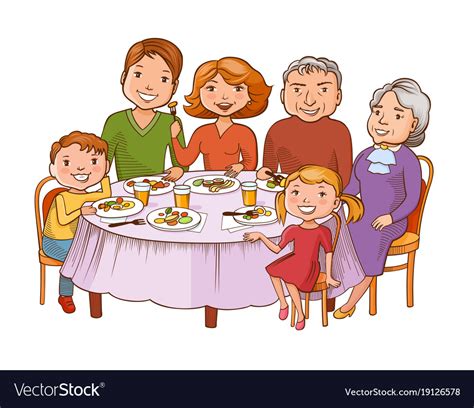 family eating together cartoons|cartoon family at dinner table.